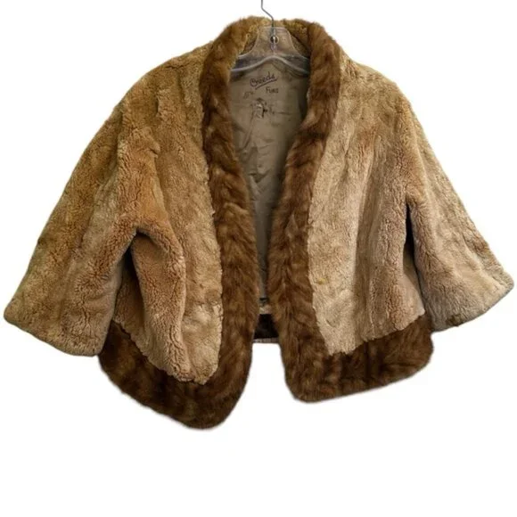 Creeds Vintage 70s Sheared Beaver Mink Cur Jacket Crop Short Soft Cape Wrap Coat - Picture 2 of 16